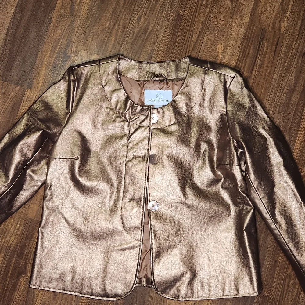 Vtg Jaclyn Smith Large Metallic Copper Bronze Button Front Holiday Jacket. - Picture 4 of 12